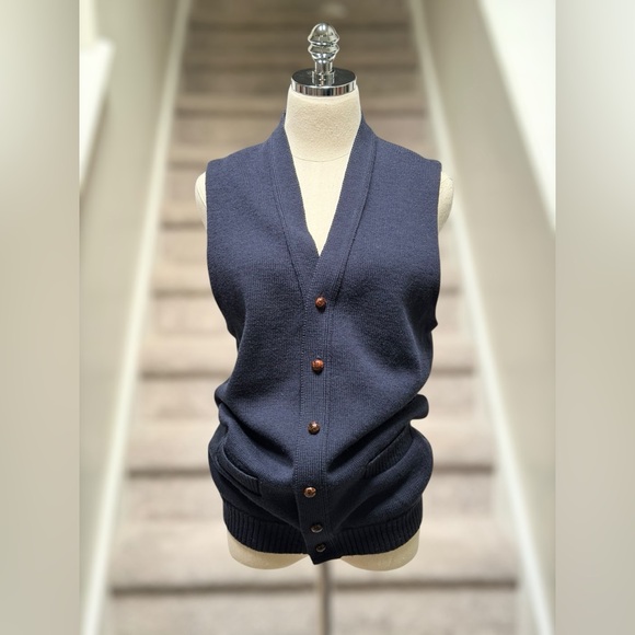 Vintage L.L. Bean 100% Wool Button Sweater Vest Navy Preppy Grandpa Core Men M - Picture 11 of 15